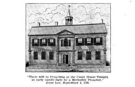 445x285 Courthouse Drawing With Preaching Announcement Beneath Methodist - Courthouse Drawing