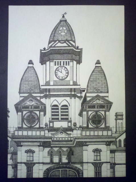 478x640 Ernest Gonzales Artwork Lockhart Courthouse Original Drawing - Courthouse Drawing