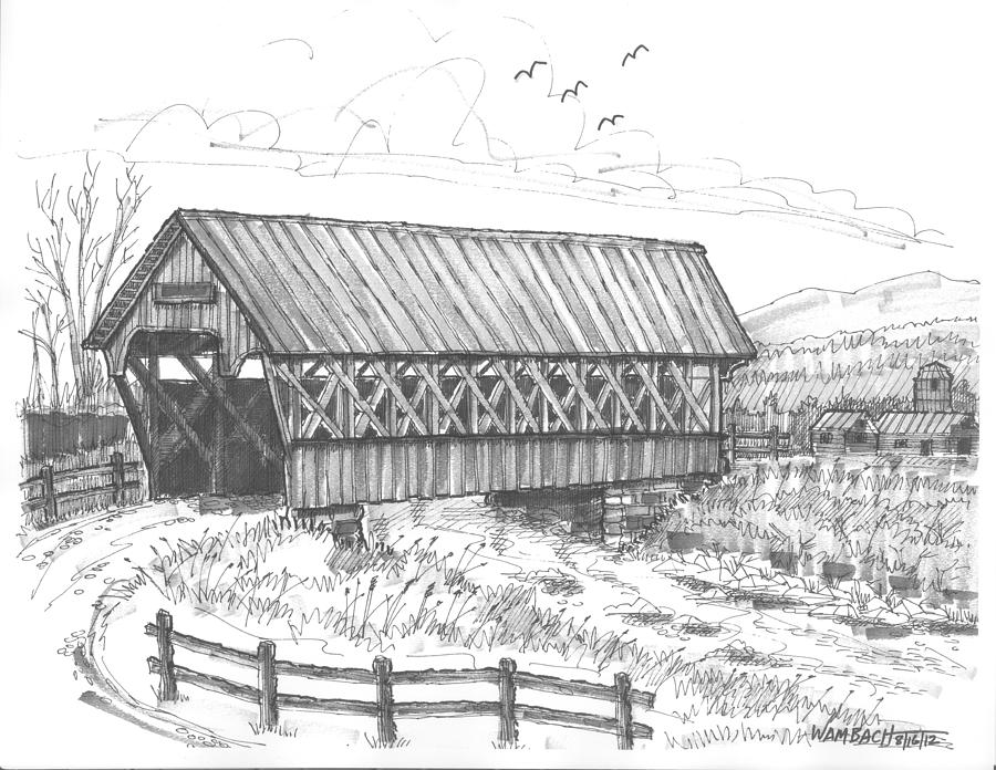 900x696 Covered Bridge Coventry Vermont Drawing - Covered Bridge Drawing