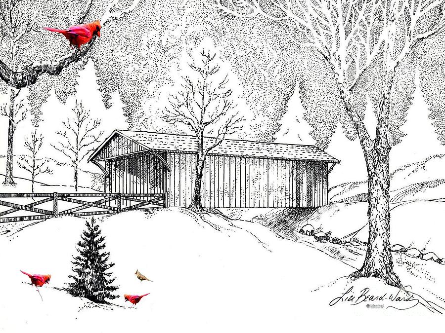900x675 Covered Bridge Drawing - Covered Bridge Drawing