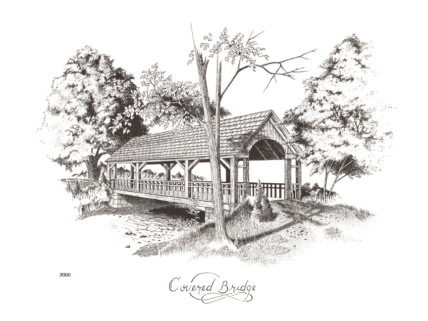 864x648 Covered Bridge William Kleinedler Studio - Covered Bridge Drawing