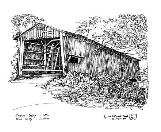 525x430 Covered Bridge A Pen And Ink Drawing - Covered Bridge Drawing