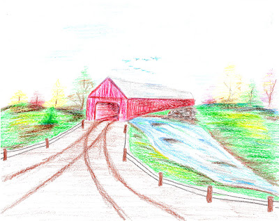 400x318 Drawing Tutorial - Covered Bridge Drawing