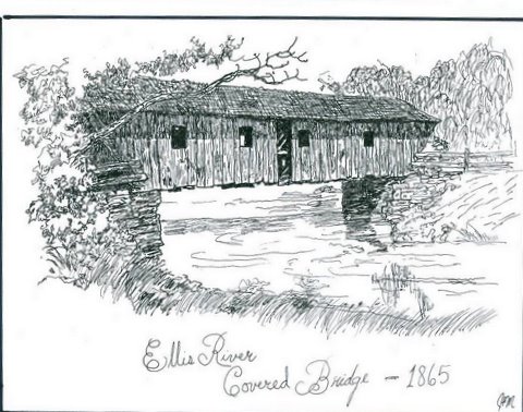 480x378 Jim Mathews' Sketches Ellis River Covered Bridge - Covered Bridge Drawing