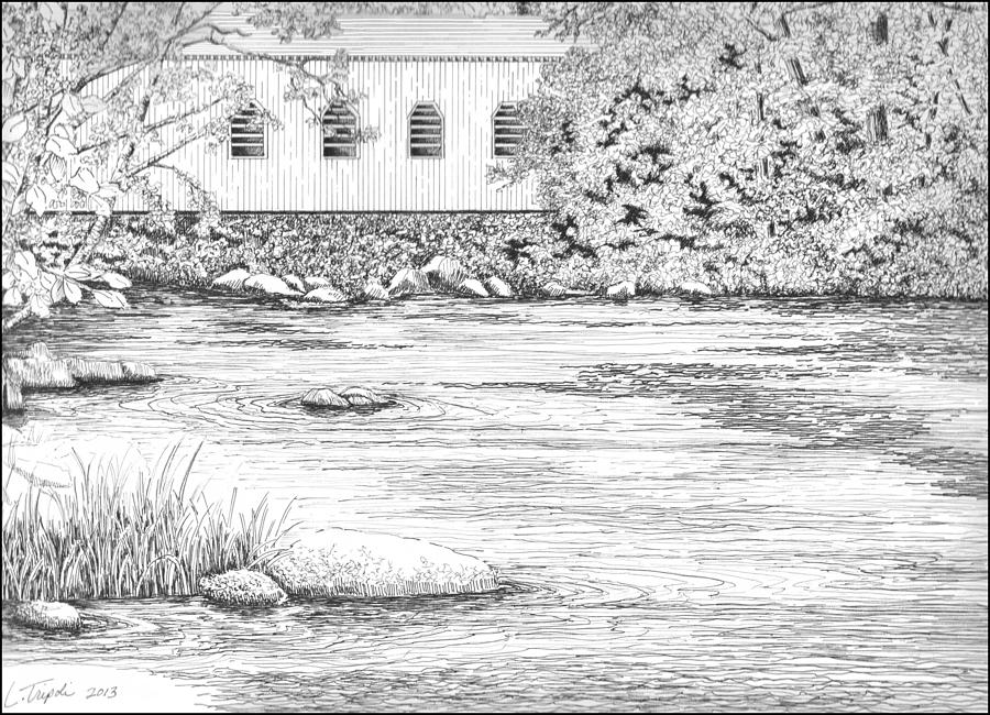 900x650 Mckenzie River Covered Bridge Drawing - Covered Bridge Drawing