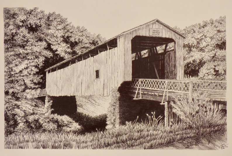 Covered Bridge Drawing at PaintingValley.com | Explore collection of ...