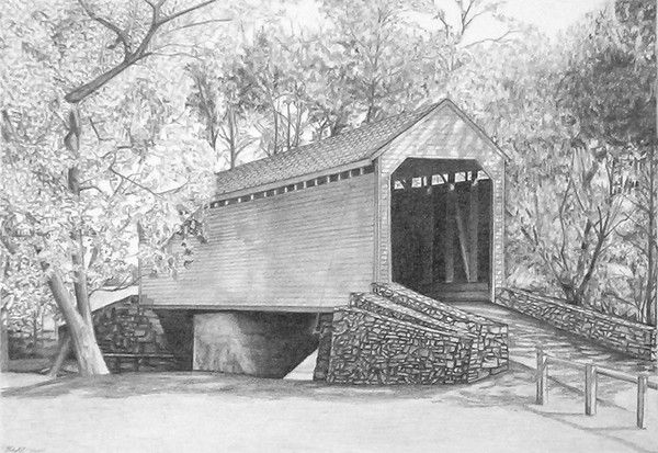 600x413 Old Frederick Road Loys Station Covered Bridge Md - Covered Bridge Drawing