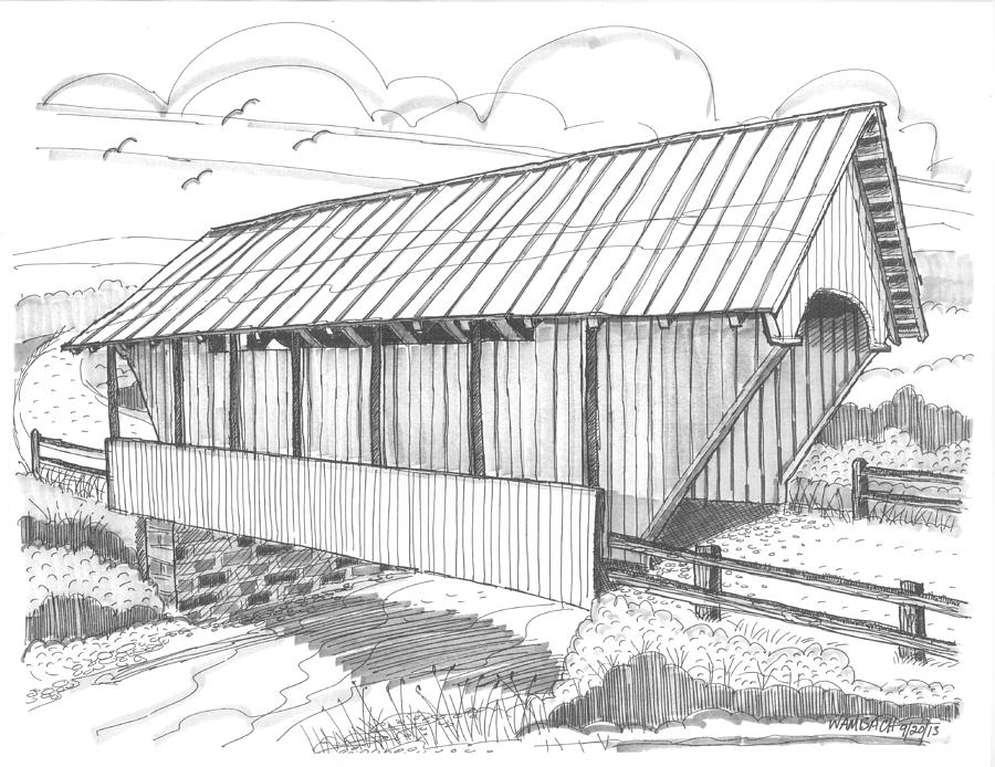 900x694 School House Covered Bridge Drawing - Covered Bridge Drawing