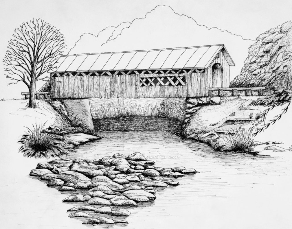 Covered Bridge Drawing at Explore collection of