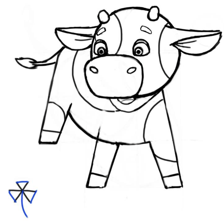 450x444 how to draw cute cartoon baby cows with step - Cow And Calf Drawing