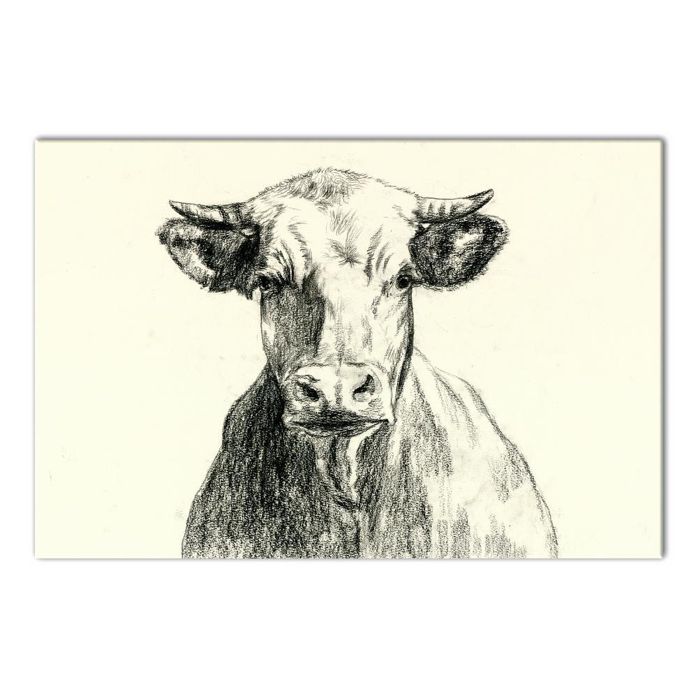 1000x1000 Designs Direct In X In ''farmhouse Cow Sketch'' Printed - Cow Drawing Art