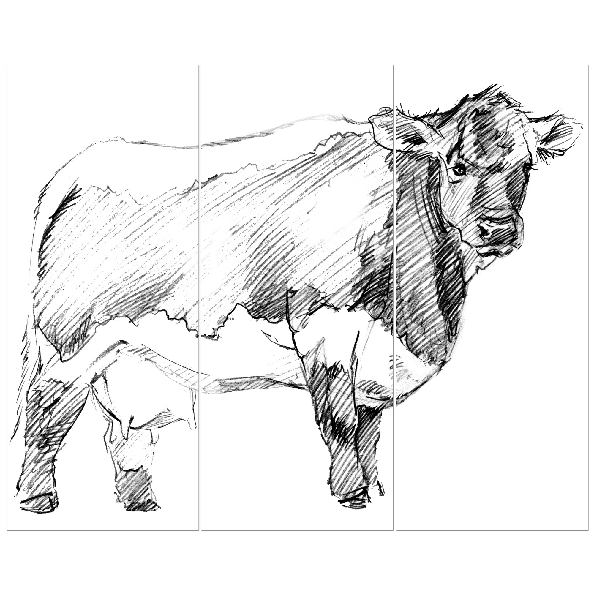 2000x2000 east urban home 'hand drawn dairy cow' drawing print multi piece - Cow Drawing Art