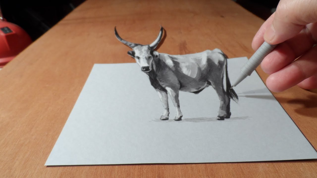 1280x720 How To Draw Grey Cattle, Art Drawing - Cow Drawing Art