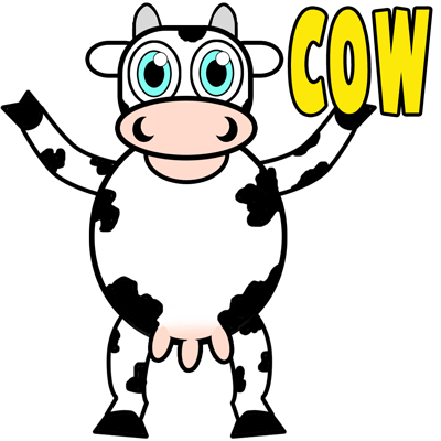 400x400 How To Draw Standing Cartoon Cows Easy Steps Tutorial - Cow Drawing Easy