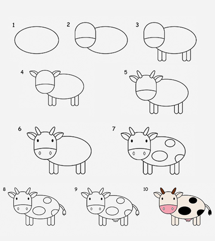 720x810 Easy Tutorials On How To Draw A Cow For Kids - Cow Drawing For Kids