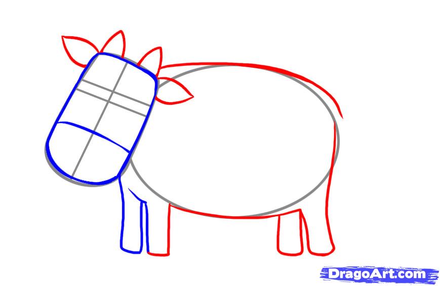 869x566 Draw A Simple Cow, Step - Cow Drawing Step By Step
