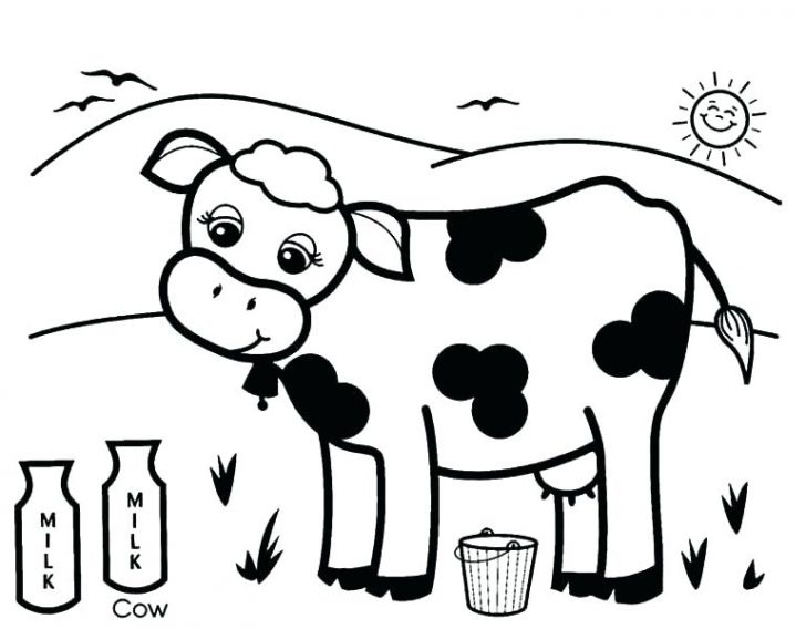 728x568 Easy Cow Drawing Coloring Pages Colouring Cattle To Print - Cow Easy Drawing