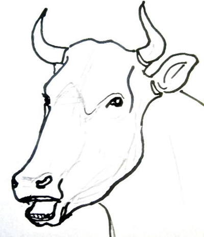 400x463 How To Draw A Bull Head - Cow Face Drawing