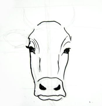 350x365 cow head drawing - Cow Head Drawing