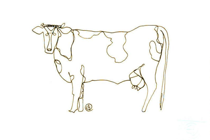 794x532 Original Continuous One Line Drawing Animal Cow X Etsy - Cow Line Drawing