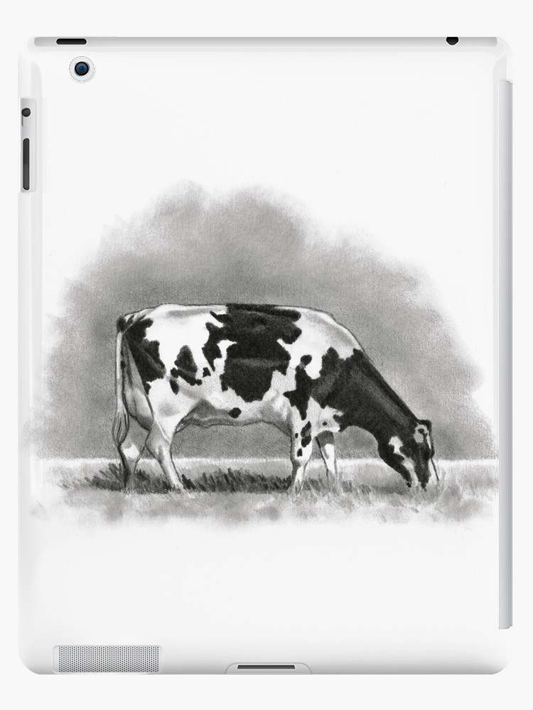 750x1000 Holstein Cow Grazing Pencil Drawing Of Dairy Cow, Farm Ipad - Cow Pencil Drawing