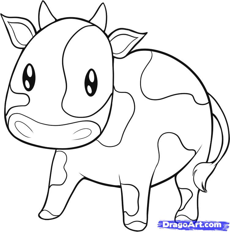 752x758 Draw An Easy Cow, Step - Cow Simple Drawing