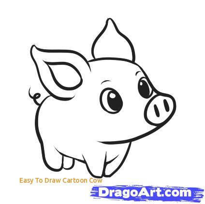 424x422 Easy To Draw Cartoon Cow How To Draw A Simple Pig Step - Cow Simple Drawing