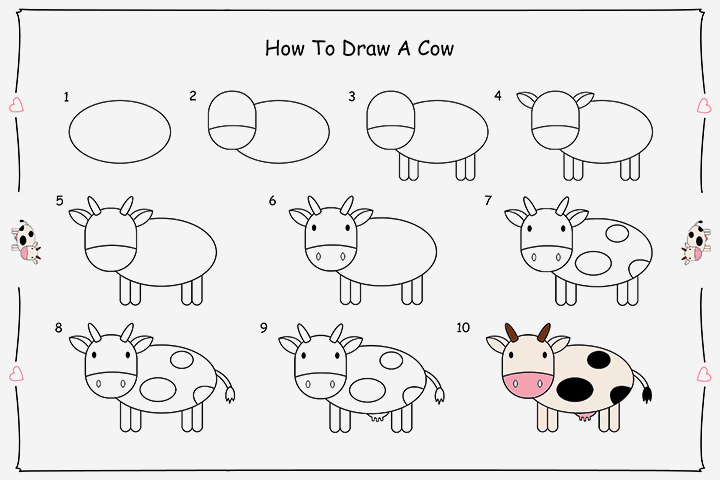 720x480 Easy Tutorials On How To Draw A Cow For Kids - Cow Simple Drawing