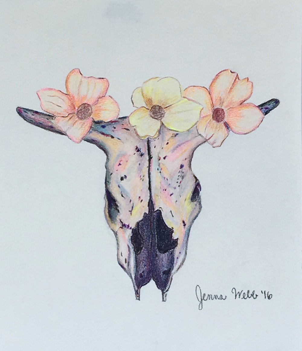 1000x1161 Jenna Webb Art Limited Edition - Cow Skull Drawing
