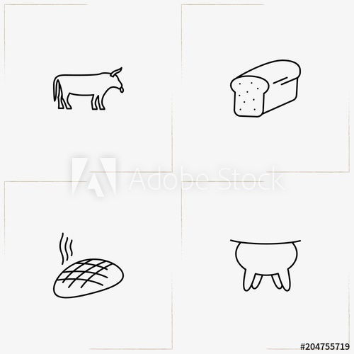 500x500 Bread Milk Line Icon Set With Cow, Udder And Bread - Cow Udder Drawing