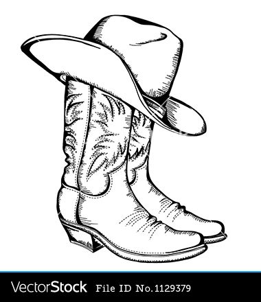 380x440 Cowboy Boots And Hat Vector Graphic Illustration Isolated Clipart - Cowboy Boots Drawing