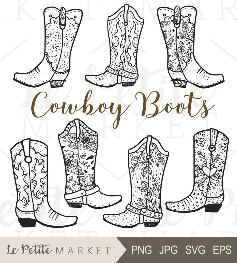 794x882 cowboy boot clip art hand drawn cowboy boots cowgirl boots etsy - Cowboy Boots Drawing