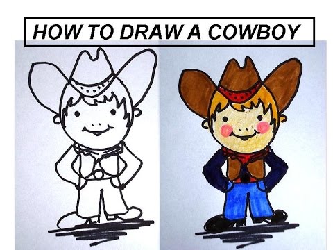 480x360 How To Draw A Cowboy, Art Lessons, Drawing For Kids, Quick - Cowboy Cartoon Drawing