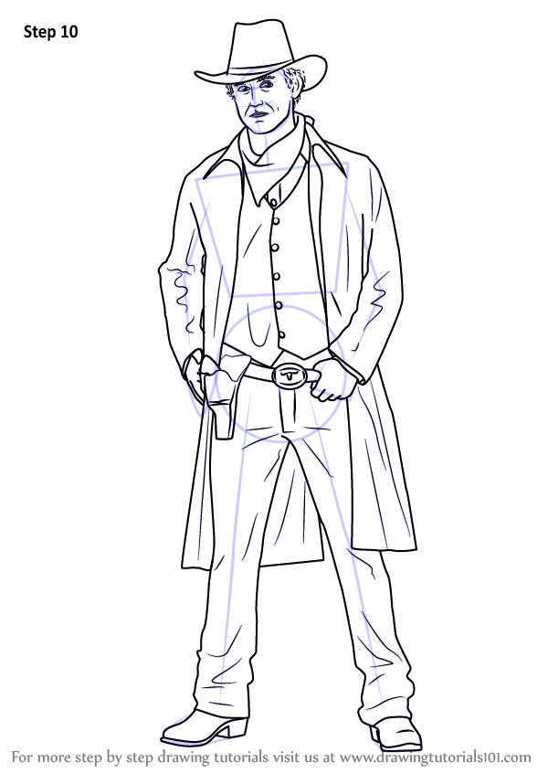 600x846 Learn How To Draw A Cowboy - Cowboy Drawing