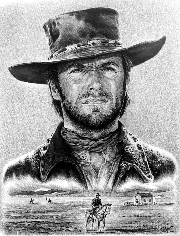 685x900 the stranger bw version drawing - Cowboy Drawing