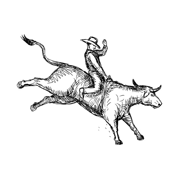 630x630 Bull Riding Rodeo Cowboy Drawing - Cowboy Drawing For Kids