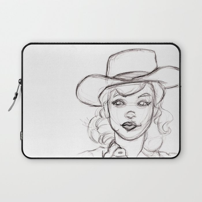 700x700 Pencil Drawing Sketch Of Retro Girl In Cowboy Hat Laptop Sleeve - Cowboy Hat Drawing