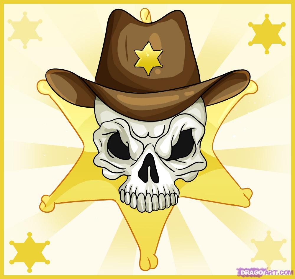 1000x946 How To Draw A Sheriff Skull, Step - Cowboy Hat Drawing Tutorial