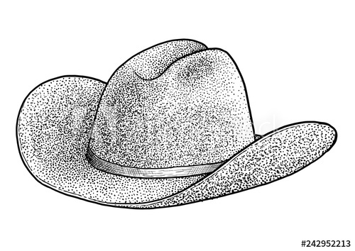 500x354 Cowboy Hat Illustration, Drawing, Engraving, Ink, Line Art, Vector - Cowboy Hat Line Drawing