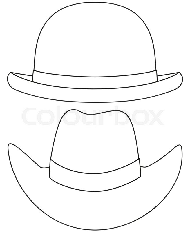 655x800 line art black and white bowler cowboy stock vector colourbox - Cowboy Hat Line Drawing