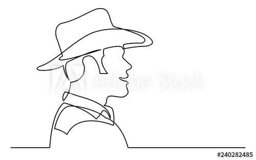 500x313 Continuous Line Drawing Of Isolated On White Background Profile - Cowboy Hat Line Drawing