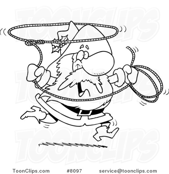 581x600 cartoon black and white line drawing of a cowboy santa swinging - Cowboy Line Drawing