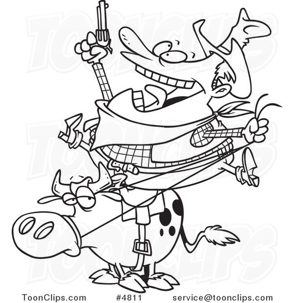 581x600 Cartoon Black And White Line Drawing Of A Fat Cowboy On A Bull - Cowboy Line Drawing