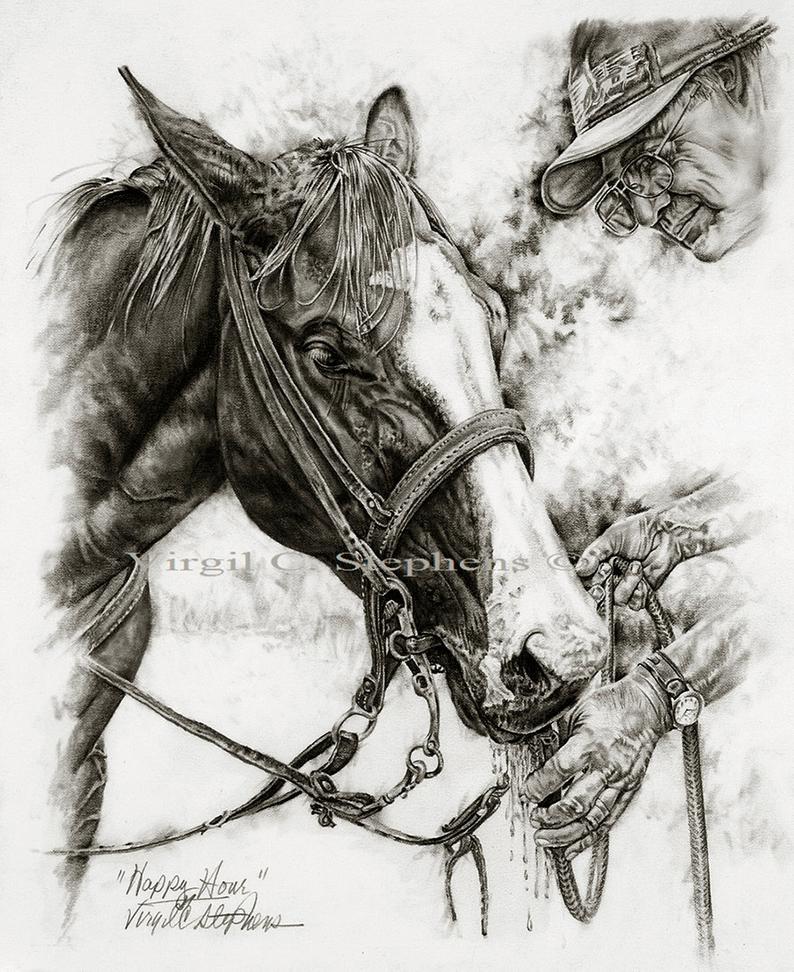 794x972 Cowboy Art Happy Hour Drawing Of A Cowboy Out On His Ranch Etsy - Cowboy On Horse Drawing