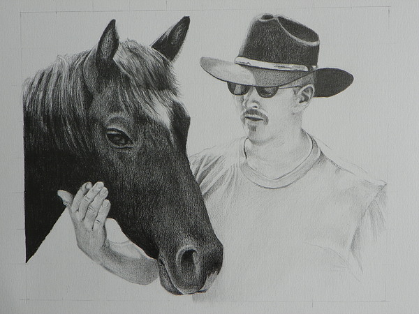 600x450 A Cowboy And His Horse Drawing - Cowboy On Horse Drawing