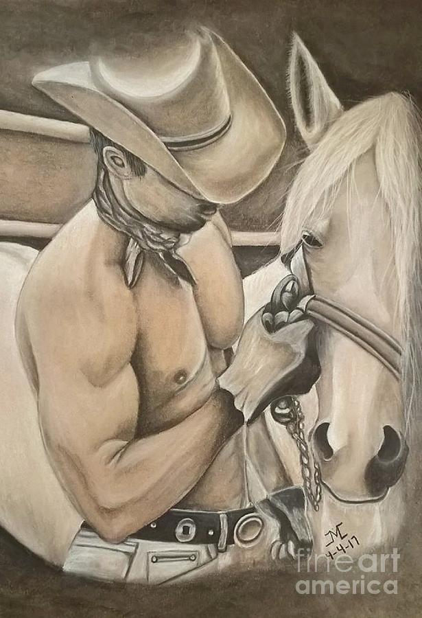 615x900 Hot Cowboy And Horse Drawing - Cowboy On Horse Drawing