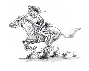 300x240 Running Late Drawing - Cowboy On Horse Drawing