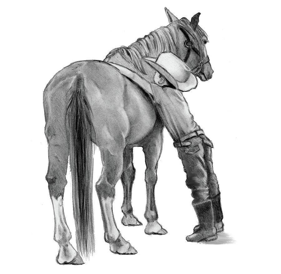 900x877 Young Cowboy And His Horse Drawing - Cowboy On Horse Drawing