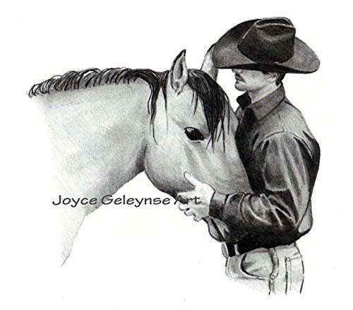 500x439 Horse With Cowboy, Art Print, Pencil Drawing - Cowboy On Horse Drawing