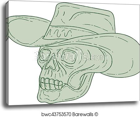 453x379 Cowboy Skull Drawing, Canvas Print Barewalls Posters Prints - Cowboy Skull Drawing
